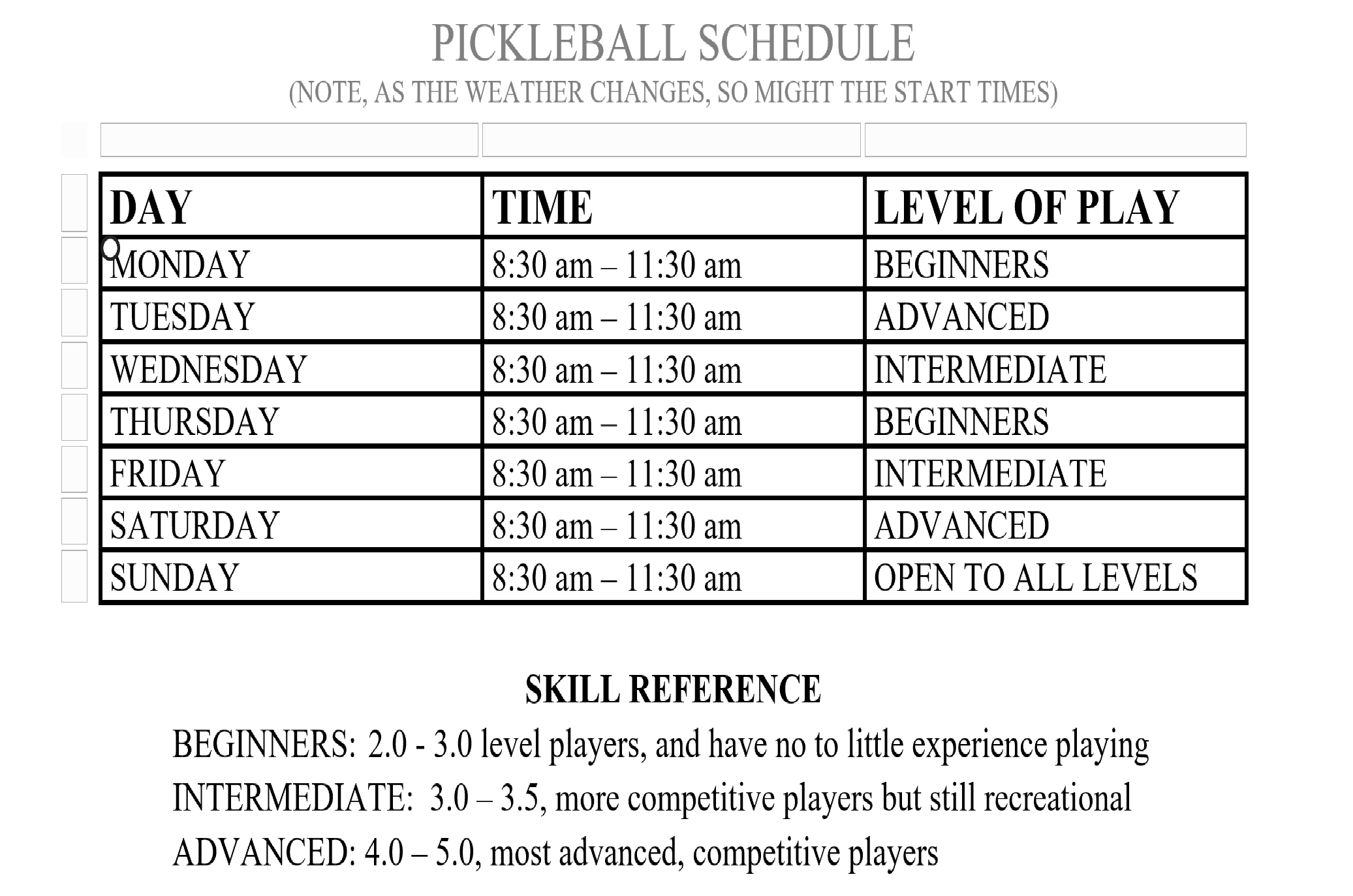 2023 Summer Pickleball Sked